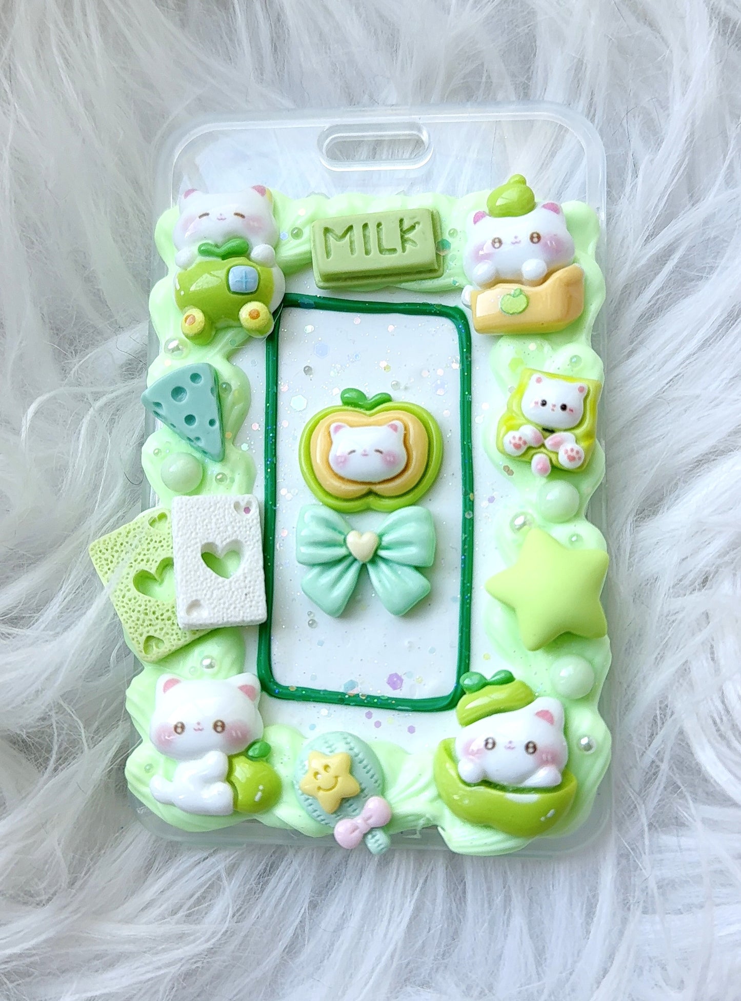 Card Holder - Green Kitty