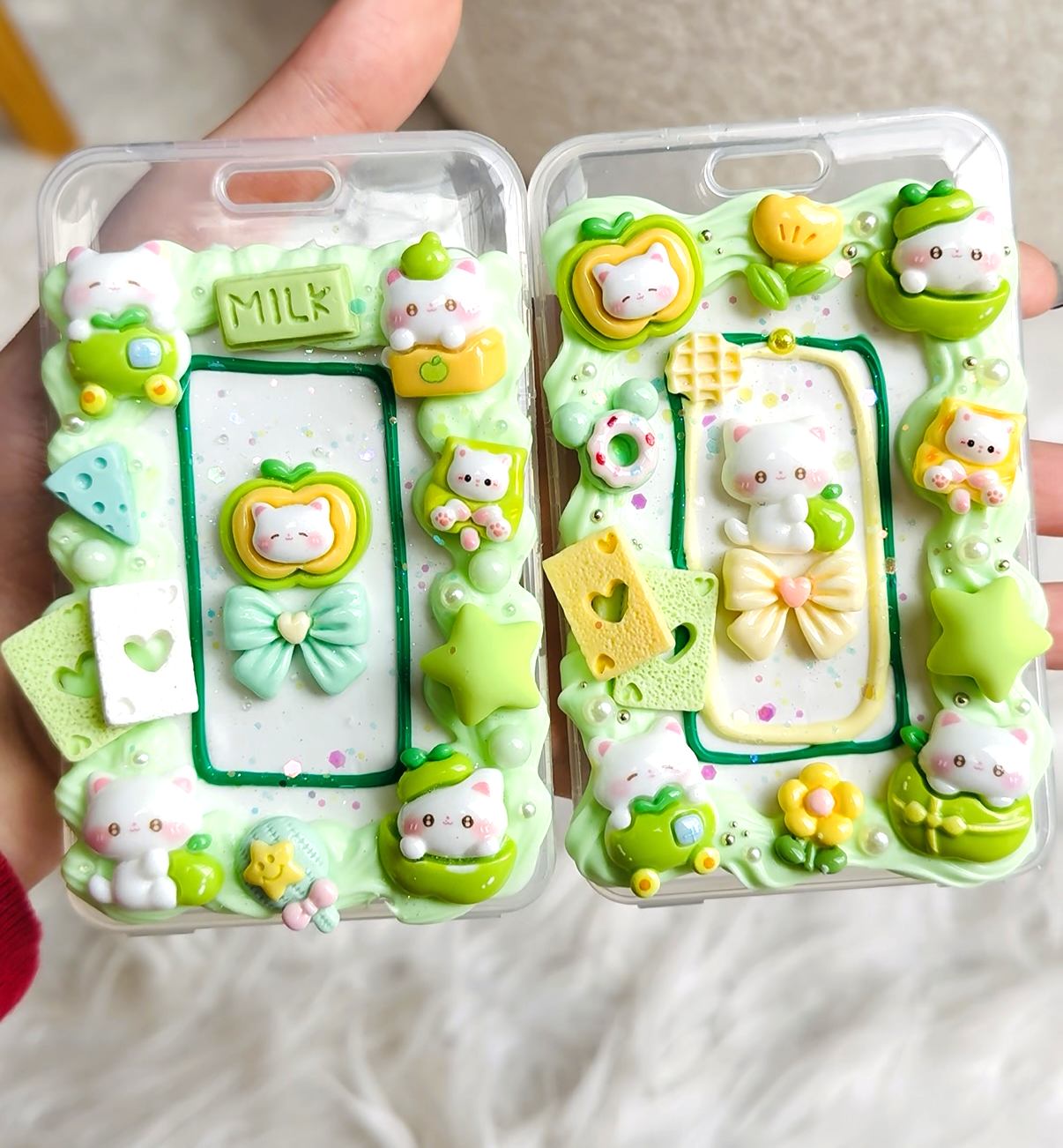 Card Holder - Green Kitty
