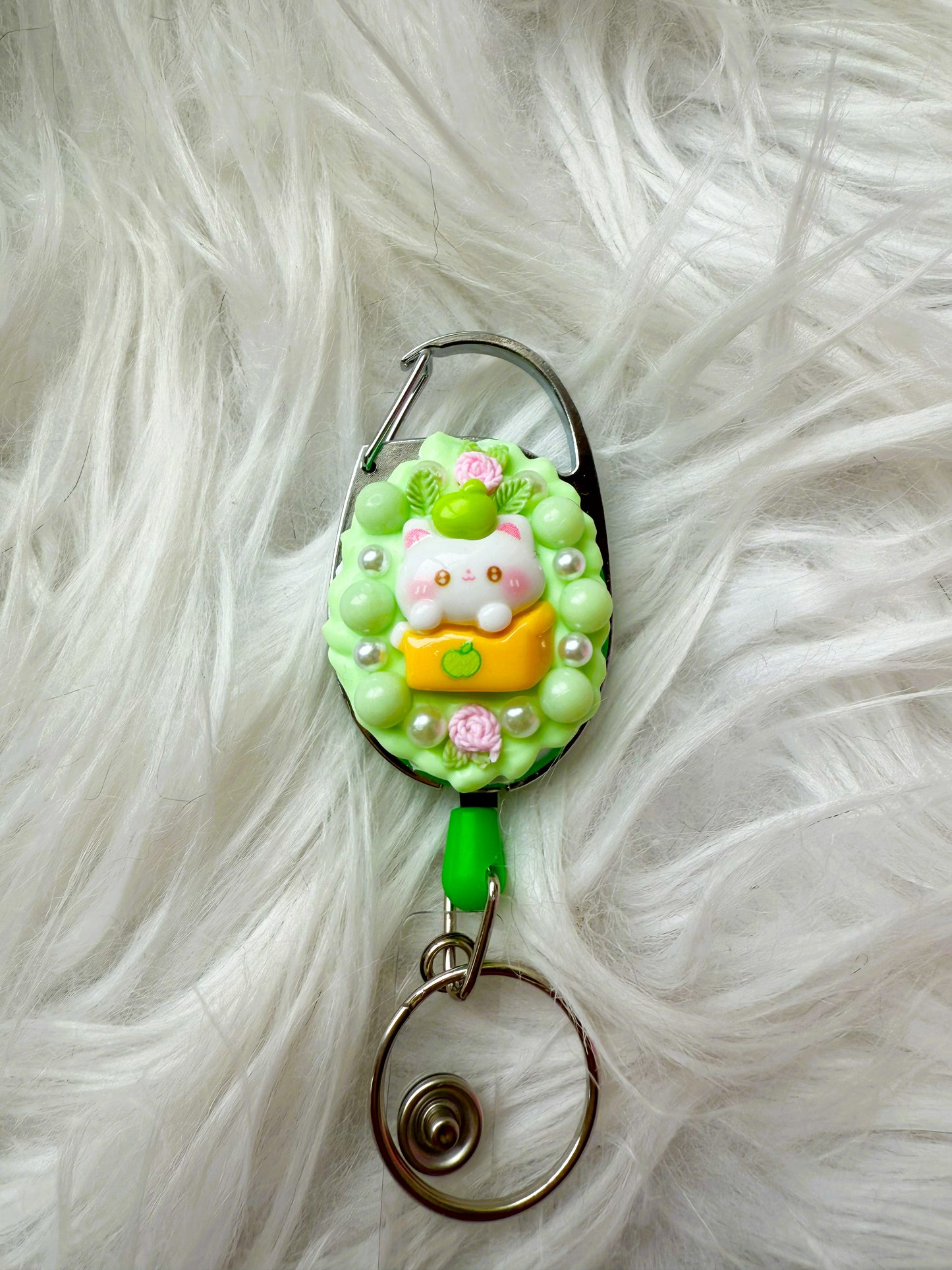 Badge Reel - Green Kitty