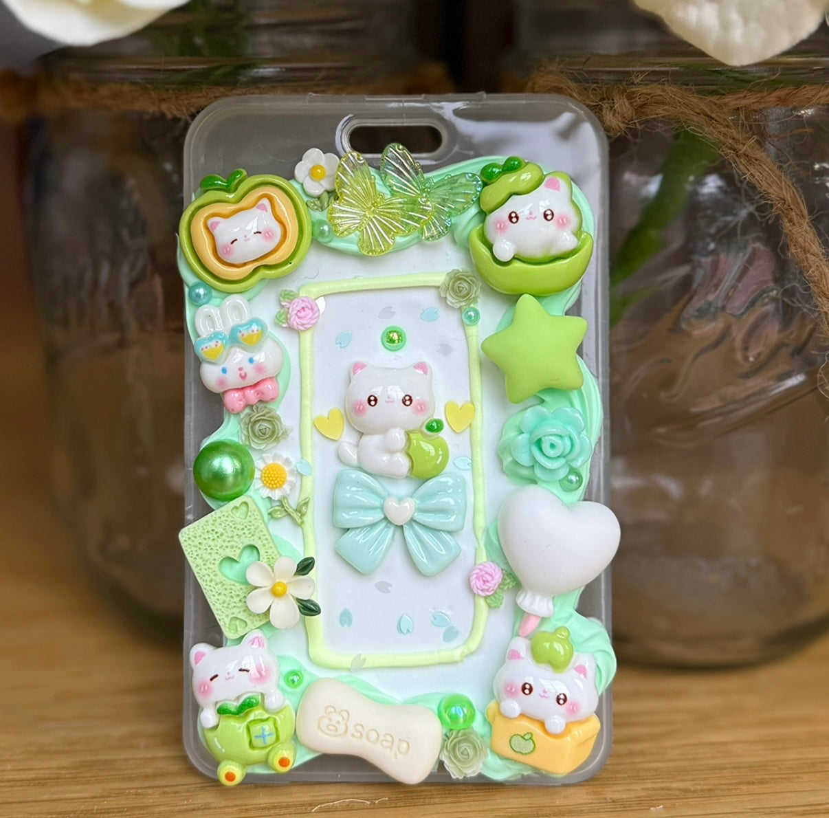 Card Holder - Green Kitty