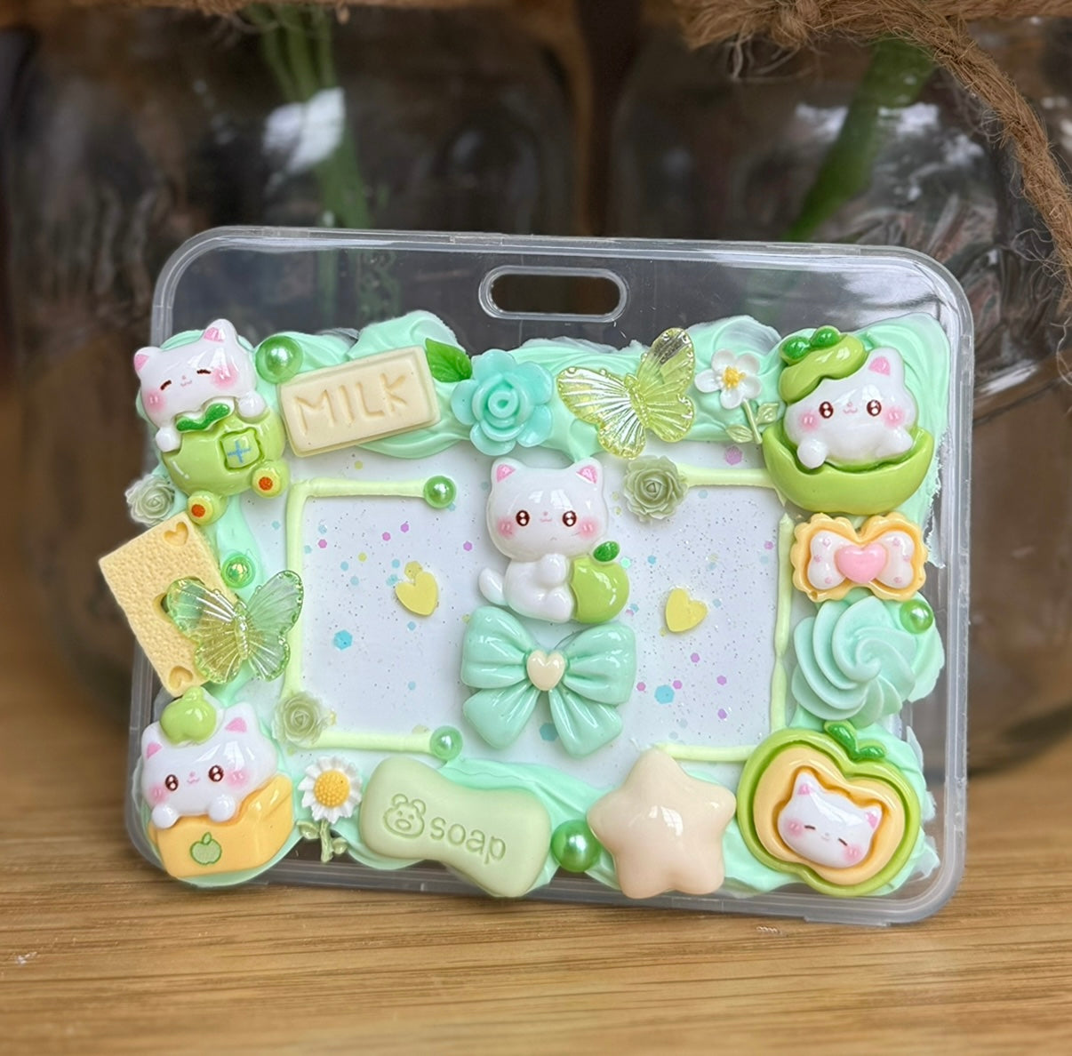Card Holder - Green Kitty